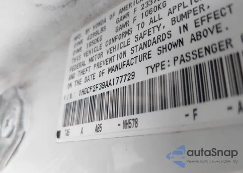 2010 Honda Accord 2.4 Lx from USA, damaged, VIN 1HGCP2F39AA177729